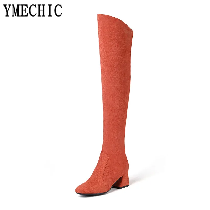 YMECHIC 2023 Suede Woman Flock Over The Knee High Boots Female Chunky High Heels Long Autumn Ridding Botas Ladies Shoes Big Size