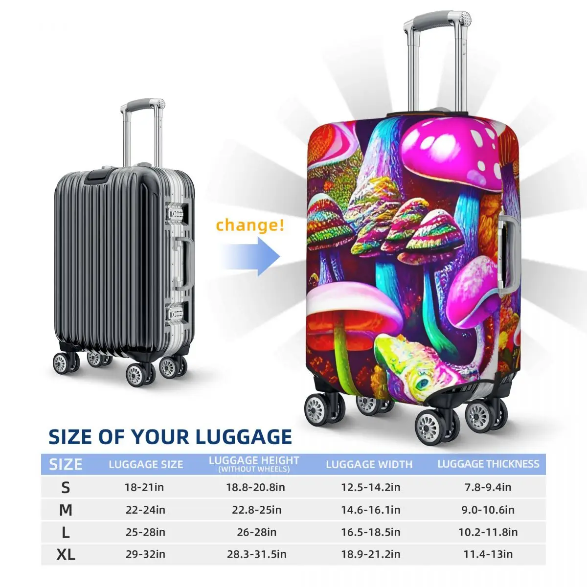 Magic Mushrooms Suitcase Cover Flight Cute Mushroom Elastic Luggage Supplies Cruise Trip Protection