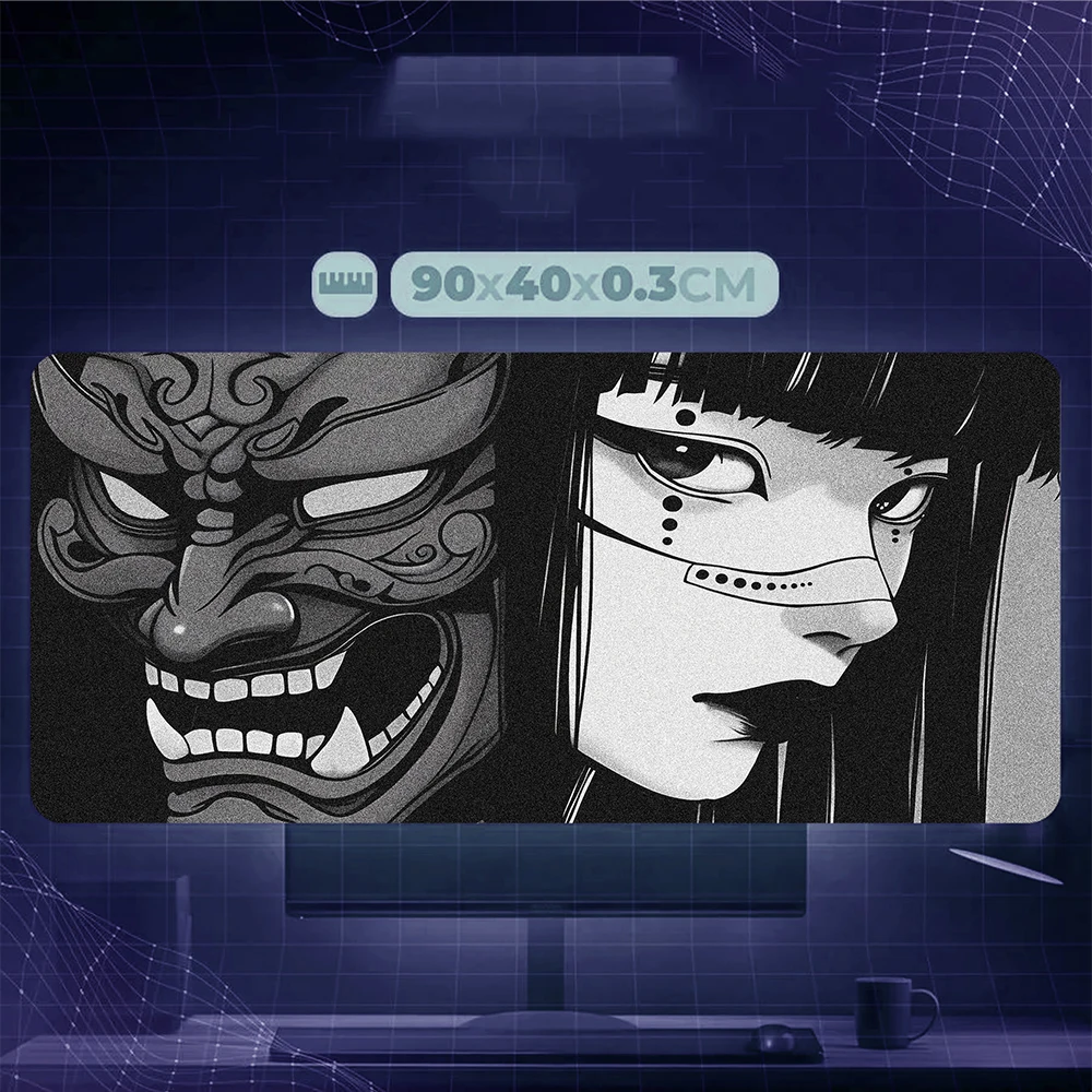 오니 마스크 소녀 마우스 패드 일본 스타일 마우스 패드 블랙 애니메이션 소녀 책상 액세서리 사무실 플레이매트 게이밍 마우스 매트 컴퓨터 매트