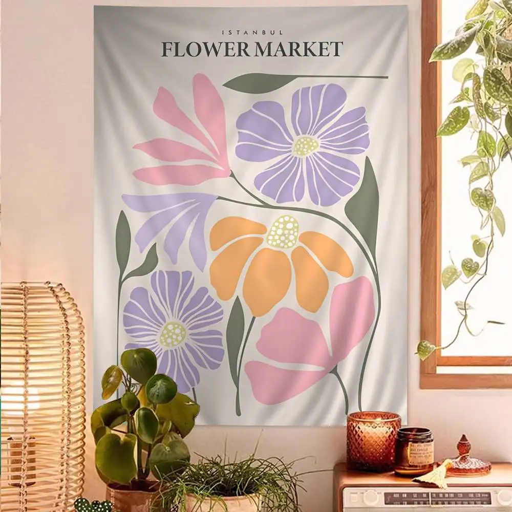 Flower Market Art Colorful Canvas Painting Nordic Plant Colorful Tapestry Wall Hanging Bohemian Wall Tapestries Mandala Wall