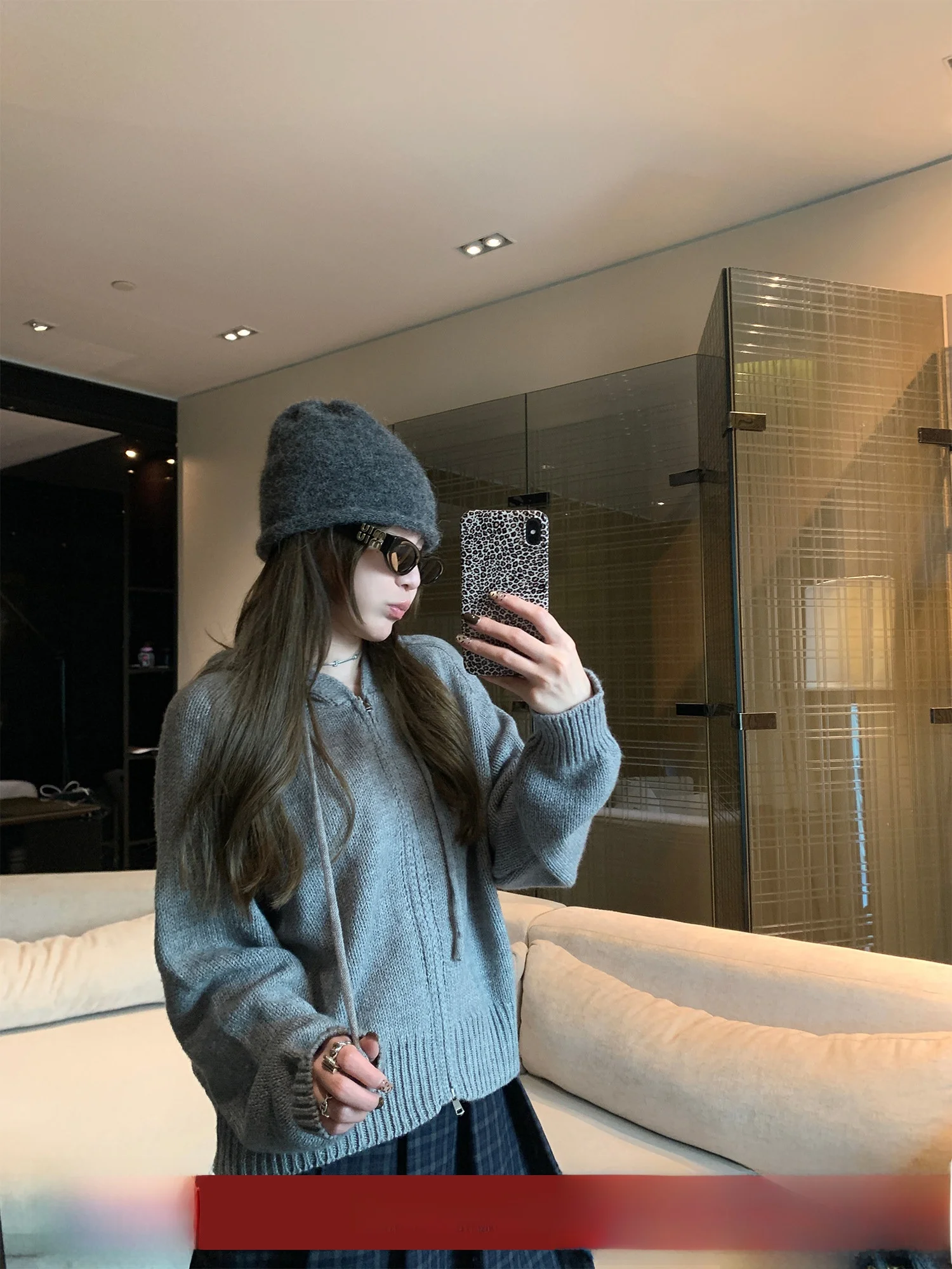 

Korean Sle Hooded Knitted Sweater Women's Casual Long Sve Zipper Cardigan Coat Warmth Daily Wear Straight Cut Simple Design