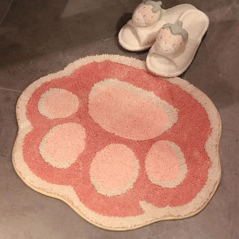 VIKAMA Cute Cat Paw Shaped Bath Mat Soft Fluffy Non-slip Absorbent Washable Bathroom Floor Mat Pet Lover Home Decor Rug