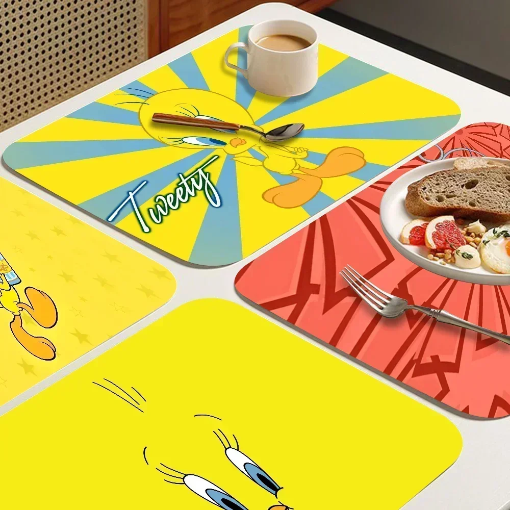 Looney Tunes T-Tweety Bird Kitchen Drainage Mat Retro Style Dish Drying Pads Absorbent Placemats Drainer Tableware Mats