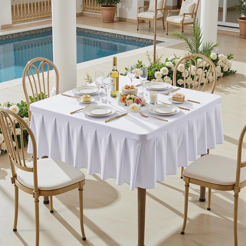 

Wrinkle-Free Spandex Tablecloth Rectangle Stretch Fitted Ruffle Table Skirt Wedding Decorations for Baby Shower Birthday Kitchen