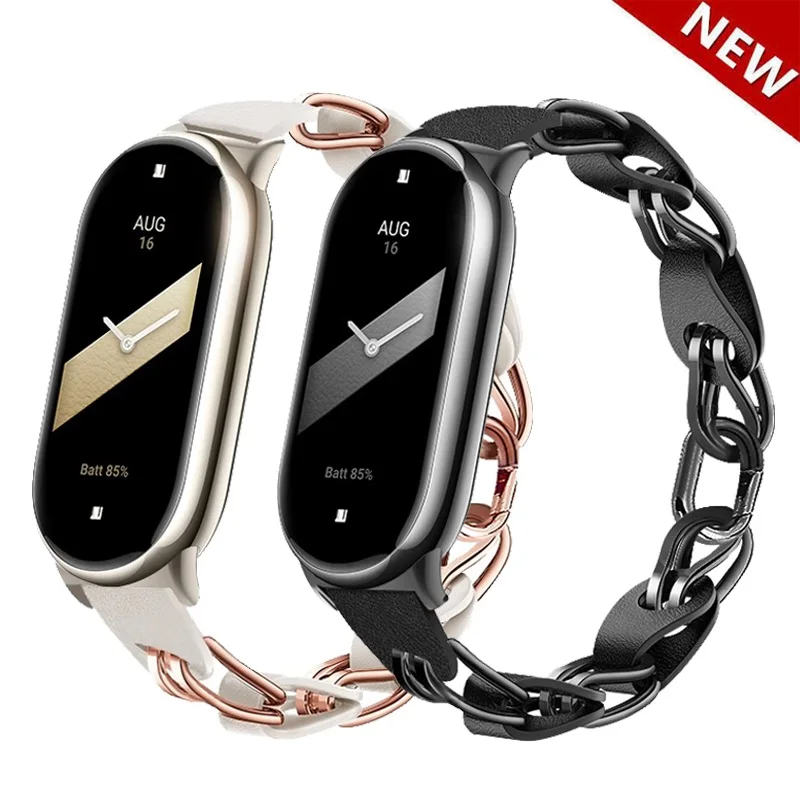 Stainless Steel For xiaomi Mi Band 8 Strap global version accessories leather bracelet pulseira band8 correa mi band 8 NFC strap