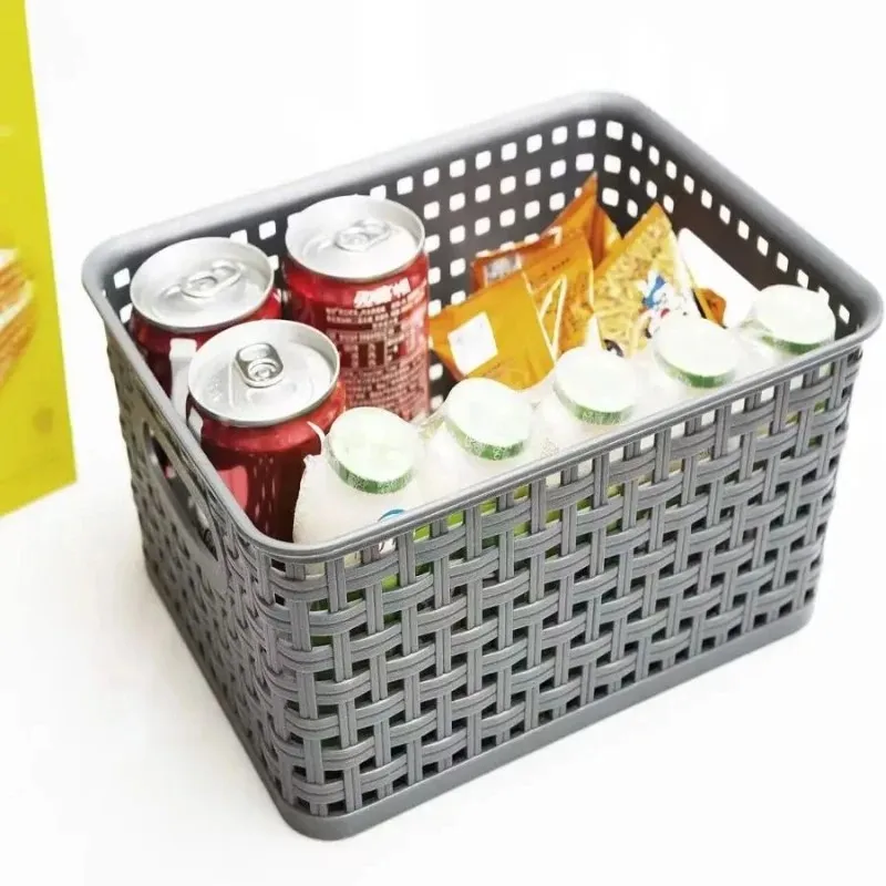 A Top Quality 1Pcs Hollowed out Side Woven Plastic Storage Box Simple Organizer Basket for Home Kitchen Sundry Goods