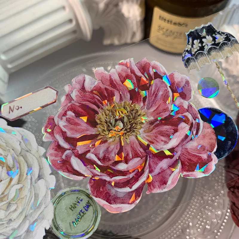 Zhushakou Bright Color Red White Flower Shiny PET Tape