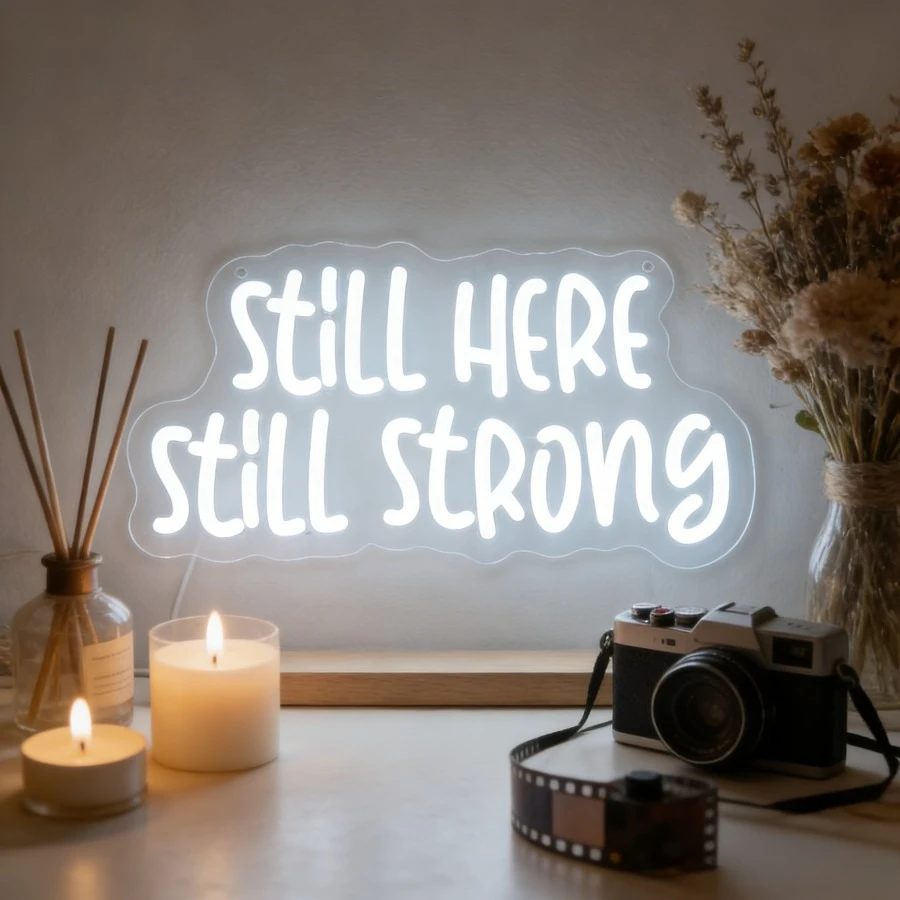 Still Here Still Strong Neon Sign LED Marquee Light for Bedroom Home Decoration Mental Health Awareness Inspiration Gift