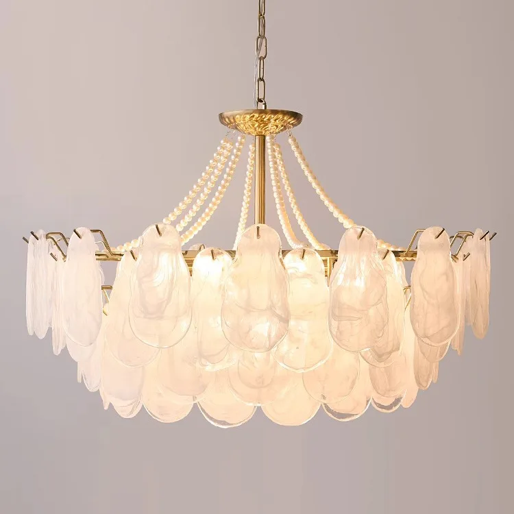 

Vintage minimalist modern crystal pearl shell master bedroom dining room