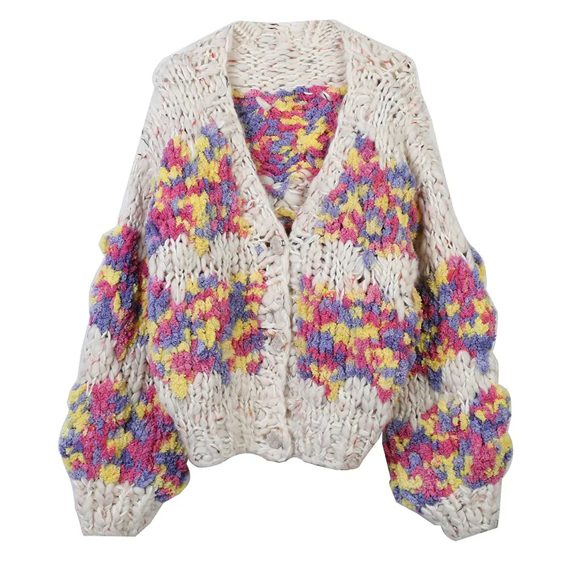 

Knitted cardigan jacket women Retro sweater n2025 autumn/winter casual loose lazy thick basic Simple