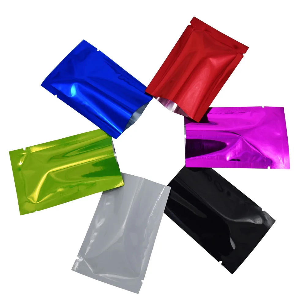 100Pcs Glossy Aluminum Mylar Foil Open Top Bag Tear Notch Heat Vacuum Seal Food Ground Coffee Bean Tea Candy Storage Pouches