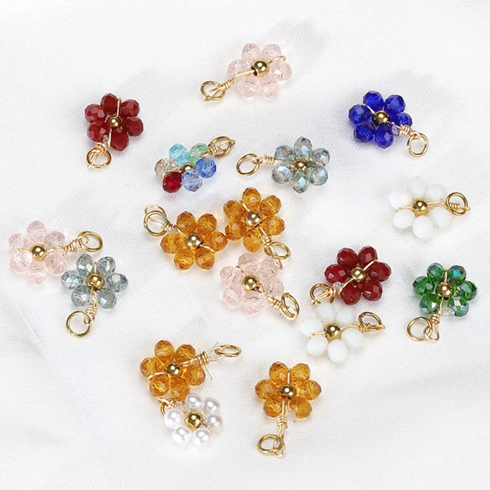 

20pcs/ Bag Small Cute Flower Daisy Pendant Stainless Steel Crystal Beaded Earring Necklace Bracelet Supplies