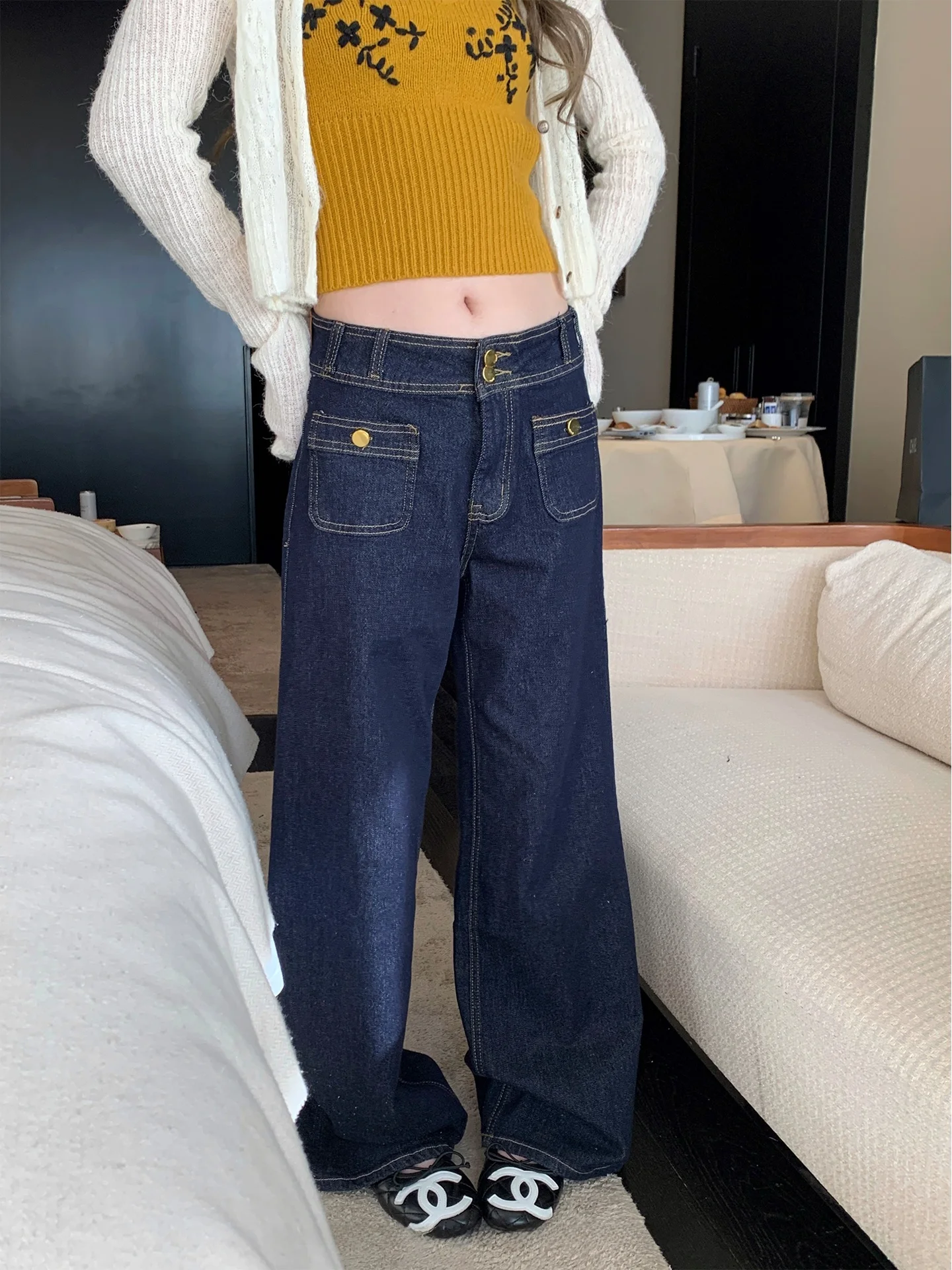 

Свободные прямые повседневные джинсы для женщин, широкие джинсовые брюки, весна-осень, новые, удобные, стройнящие, синие джинсы