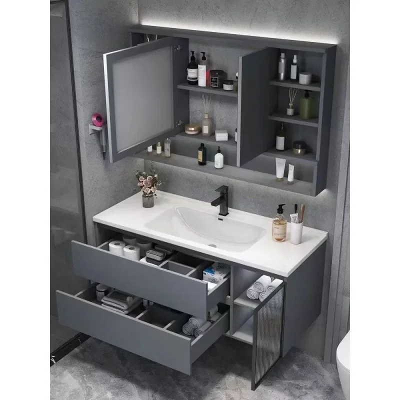 Folding feng shui mirror bathroom cabinet combination hidden washbasin cabinet combination