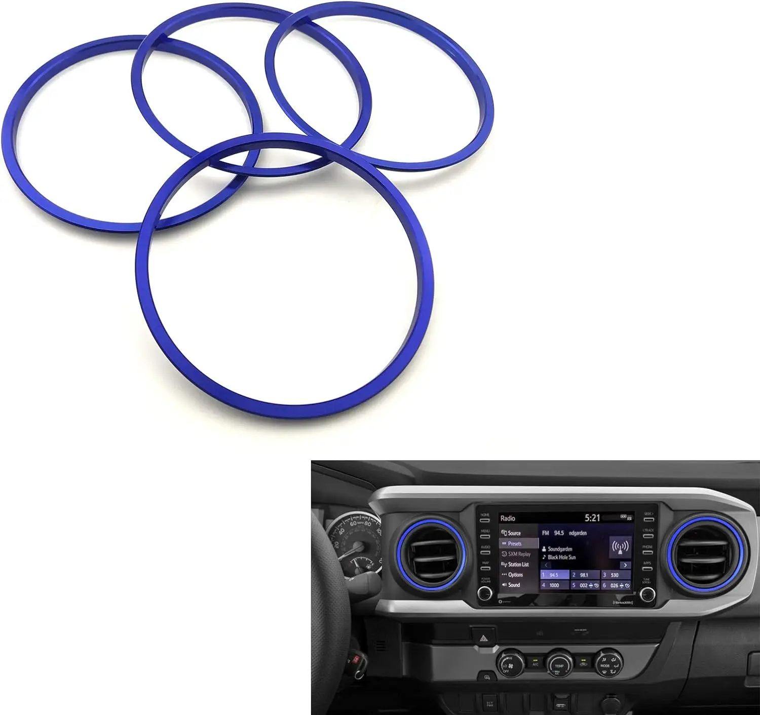 Air conditioning vent ring outer decorative cover, suitable for 2016-2023 Toyota Tacoma, 4 blue accessories