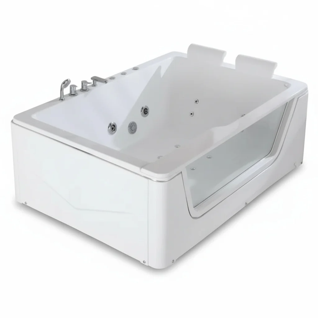 Freestanding Acrylic Massage Bathtub, 1.7m/67inch Whirlpool Spa Hot Tub, Oval Hydrotherapy Soaking Tub for Bathroom Jacuzzi
