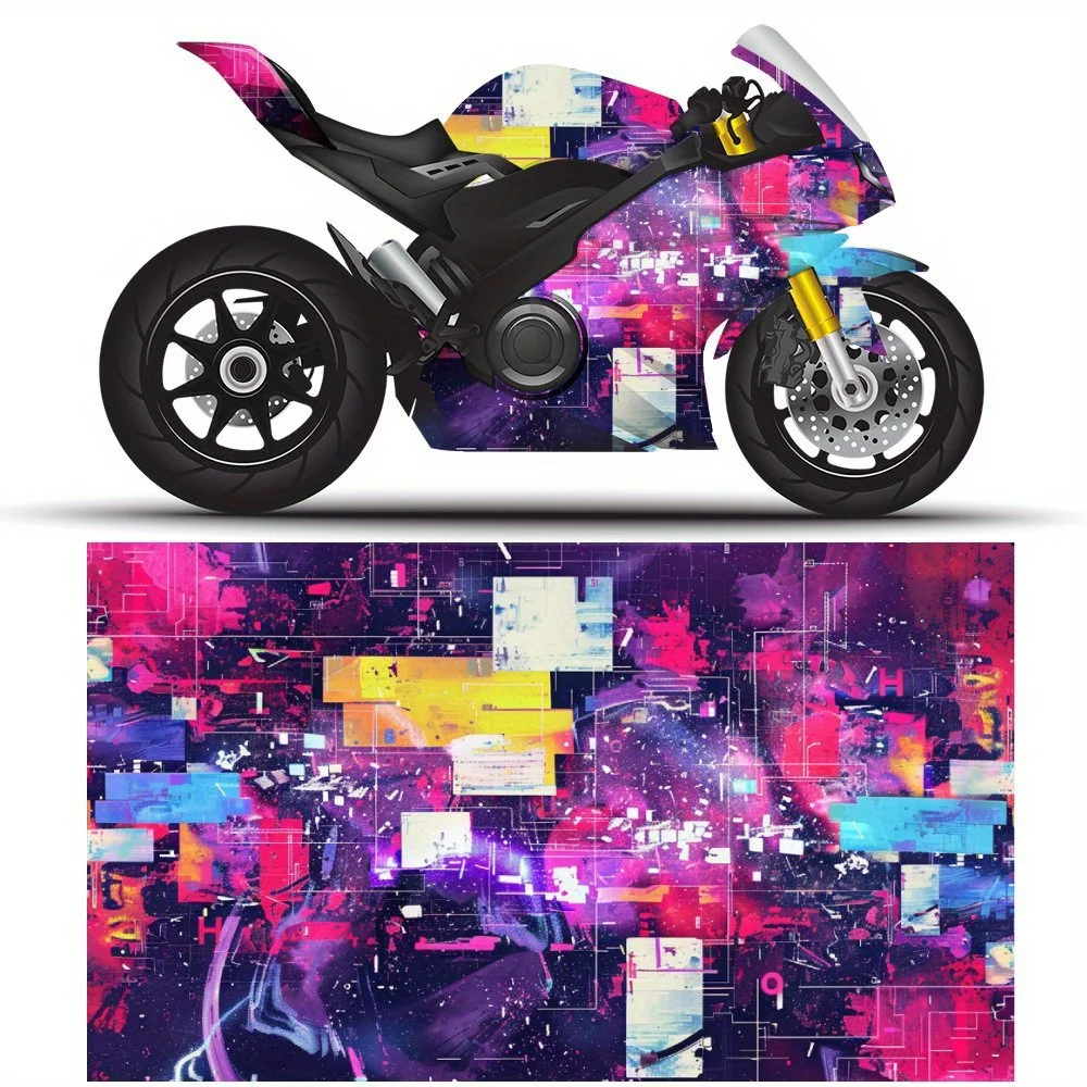 

yberpunk Pixel Grid, Neon Moto Decals, Retro Futurism Art, Motorcycle Vinyl Wrap, Waterproof Removable Decal Sticker, Universal