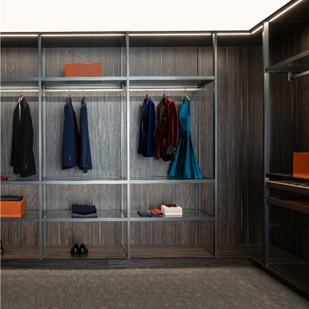 Luxurious Contemporary Aluminum Alloy Modular Wardrobe Cabinets Certified Villa Bedroom Clothes