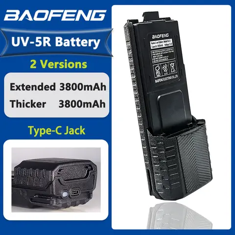 Baofeng UV-5R Battery Walkie Talkie Extended Li-ion Battery High Capacity 3800mAh Thicker USB-C BL-5 for UV-5RE Radios Accessory