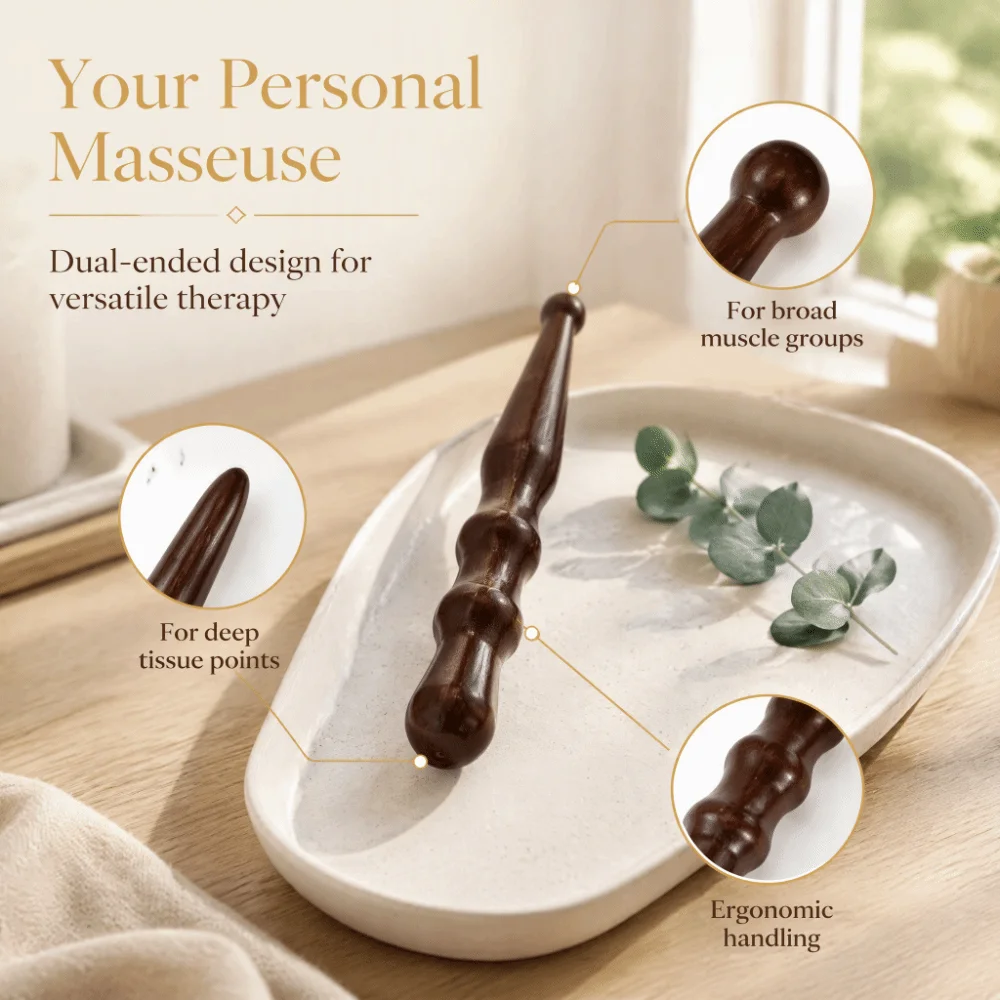 Natural Sandalwood Wood Massage Stick Wooden Meridian Acupoint Massage Tool Acupoint Deep Tissue Reflexology Tool Head Massage