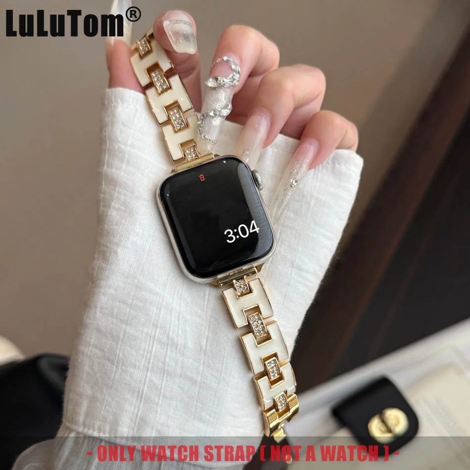 

Luxury H Jewelry Strap For Apple Watch UItra 2 10 9 8 7 6 5 SE Woman metal Bracelet iWatch Series 42 40 41 38 49 45 44 46mm Band