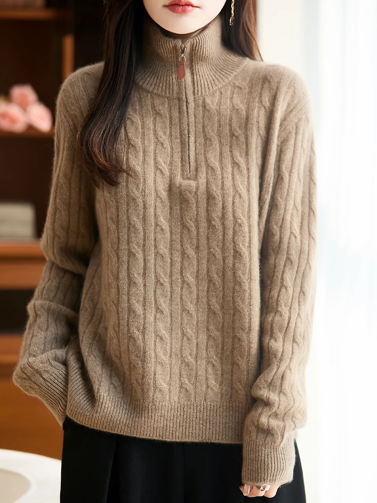 2025年ブラウス高品質レディース冬セーター100％メリノウールニットウェア新作タートルネックプルオーバーレディース長袖トップス