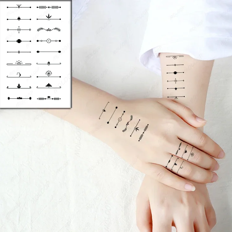 

Waterproof Tattoo Stickers Black Straight Line Circle Dots Flash Tatto Fake Tatoos Temporary Body Arm Art for Women Men Kids