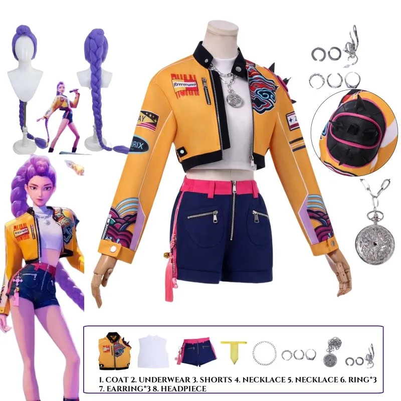 

KPOP Huntrix Rumi Косплей Костюм Парик Мира Зои Сценическая Униформа Топ Юбка Суперзвезда Охотники Демонов Девушка Женский Комплект Костюм на Хэллоуин