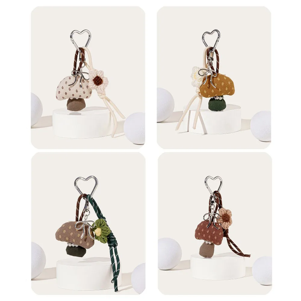 Cute Cloth Mushroom Bag Charms Small Flower Keychain Purse Accessories Charm for Women Handbags Lovely Rope Pendant
