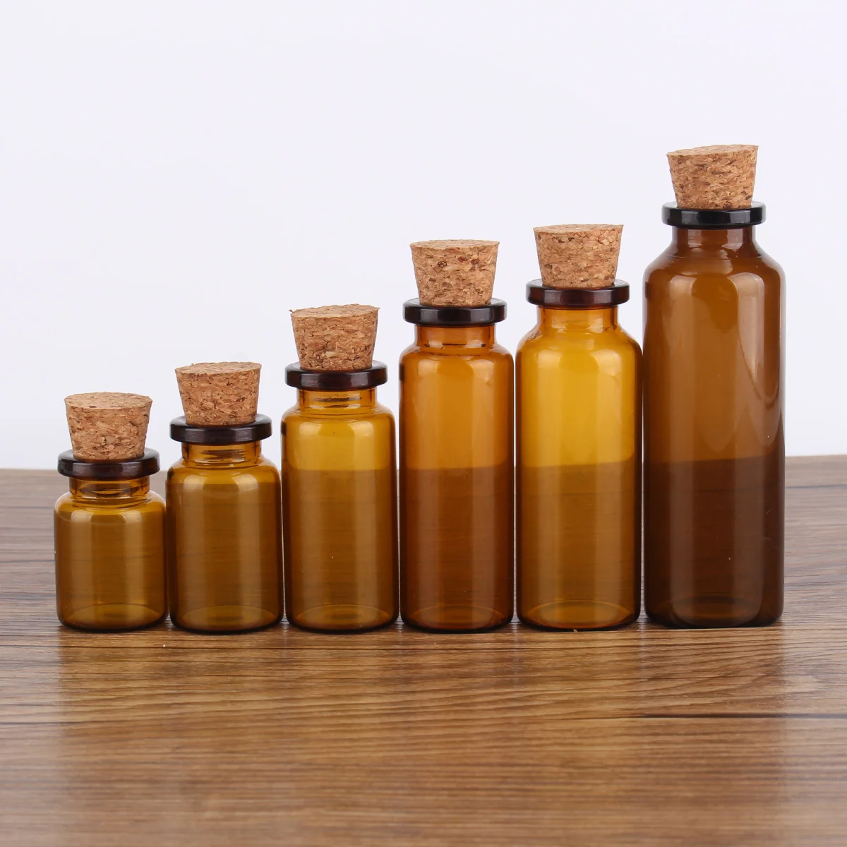 10pcs 0.5ml/1ml/5ml/7ml/8ml/10ml/15ml/20ml/30ml Small Amber Glass Bottles with Cork Stopper