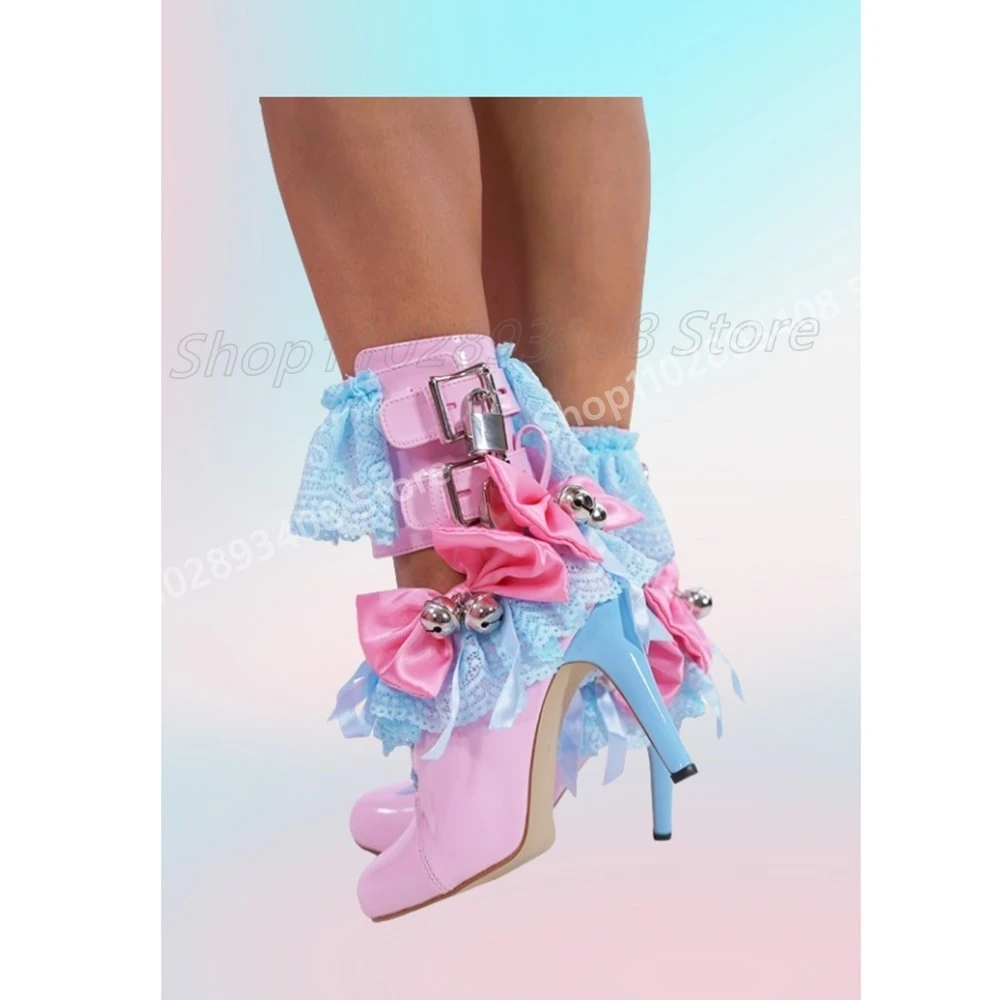 Escarpins décorés en dentelle multicolore pour femmes, nœud papillon, cloche cosplay, talon aiguille sexy, chaussures pour femmes, 2025