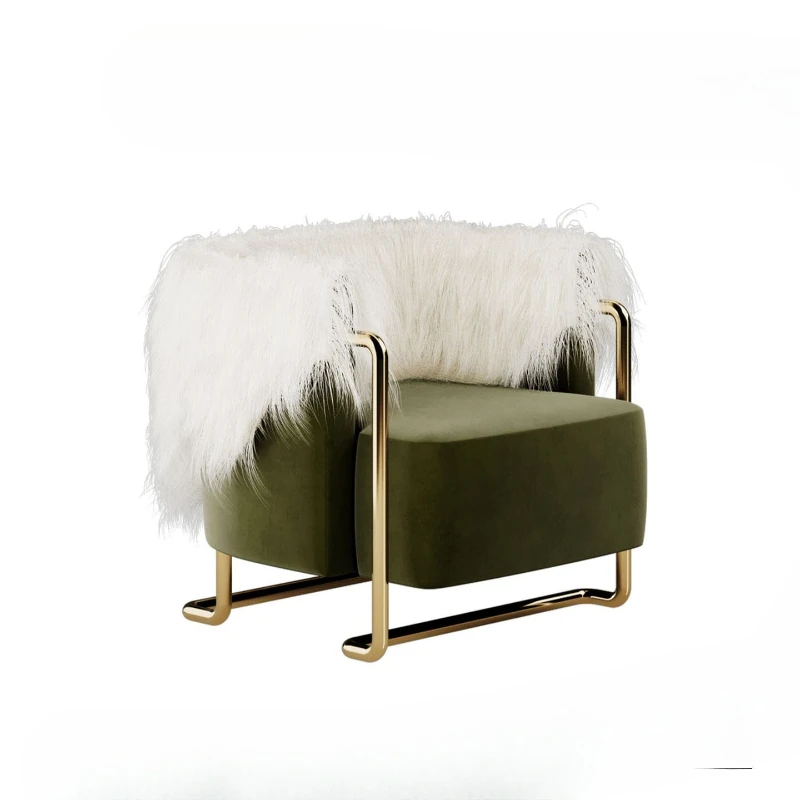 

Single sofa chair stainless steel living room reception modern light luxury creative design cashmere leisure chair