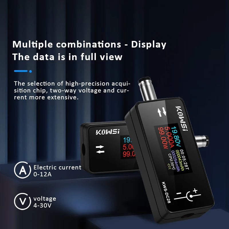 DC 4-30V 0-12A TFT HD Voltmetro digitale Misuratore di potenza DC5.5 * 2.5 Tester di interfaccia Tensione Corrente Monitor Rilevatore di capacità della batteria