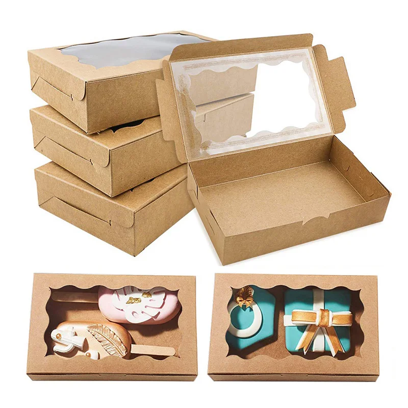 

200Pcs Kraft Paper Cookie Candy Box With Window Portable Cupcake Packing Container for Wedding Christmas Gift Packaging Boxes