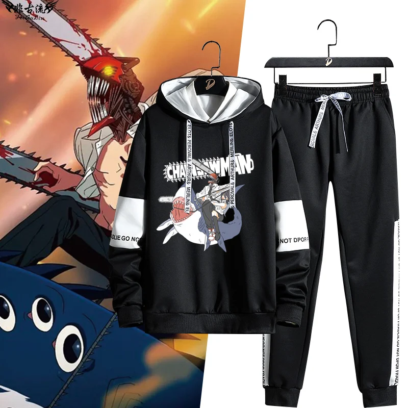 

Teenage Casual Saw Demon Collaborative Hoodie Pants Set Autumn Winter Faion Clothes Long Sve Long Pants for Youth