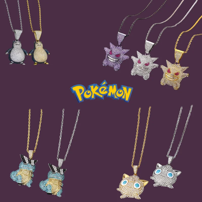 

Pokemon Anime Peripheral Necklace Diamond Gengar Squirtle Snorlax Pikachu Hip-hop Pendant Jewelry Children's Toys Birthday Gift