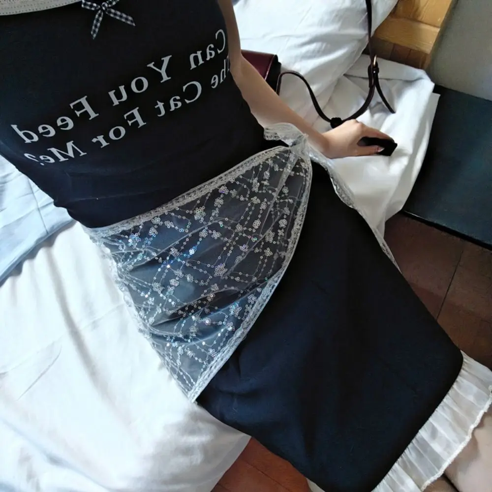 달콤한 한국어 스타일 레이스 미니 스커트 거즈 얇은 스팽글 하프 스커트 삼각형 Cummerbund 드레스 청바지 벨트 매운 소녀