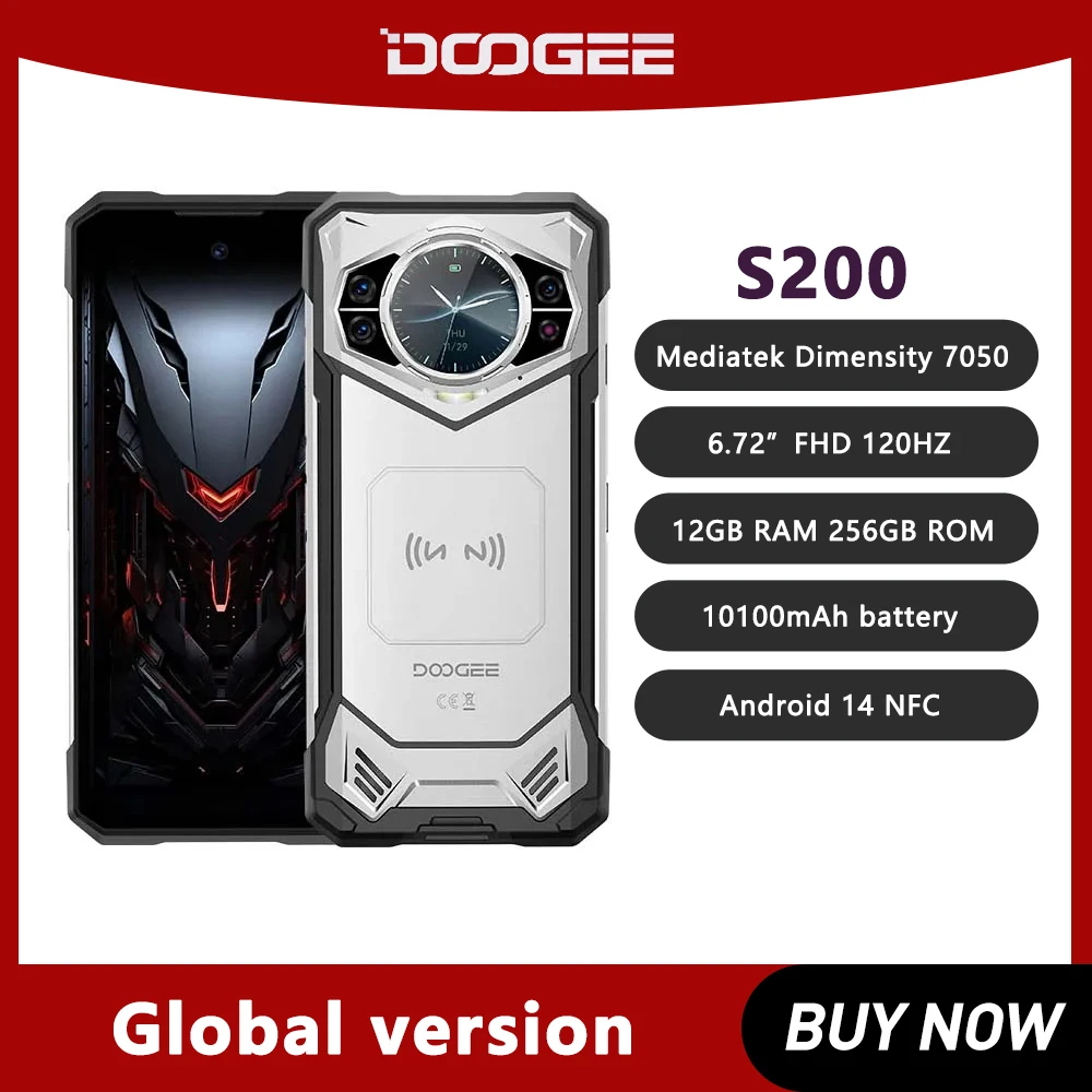 DOOGEE S200 5G Rugged Phone 6.72" 120Hz Display 12GB+256GB Rear Display 100MP AI Main Camera 10100mAh 33W Chargin