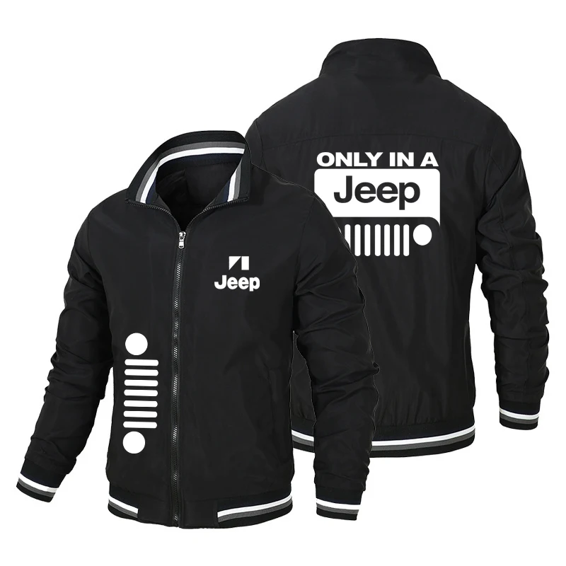 

Fashionable Jeep men's jacket. Winter and autumn men's stand-up collar casual button-down shirt. American style trend.