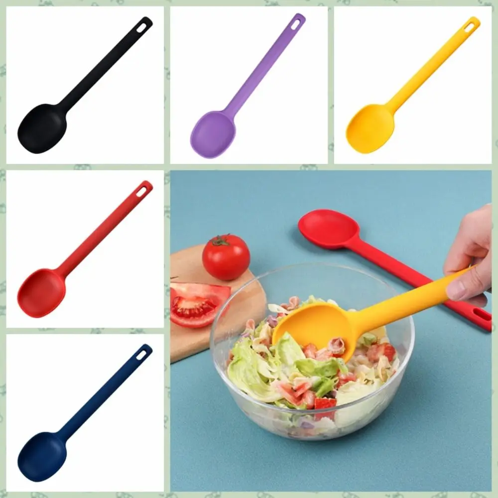 

Силиконовая ложка для перемешивания с длинной ручкой, устойчивая к высоким температурам, противоожоговая ложка для супа, большой размер, ложка для приправ, мороженое