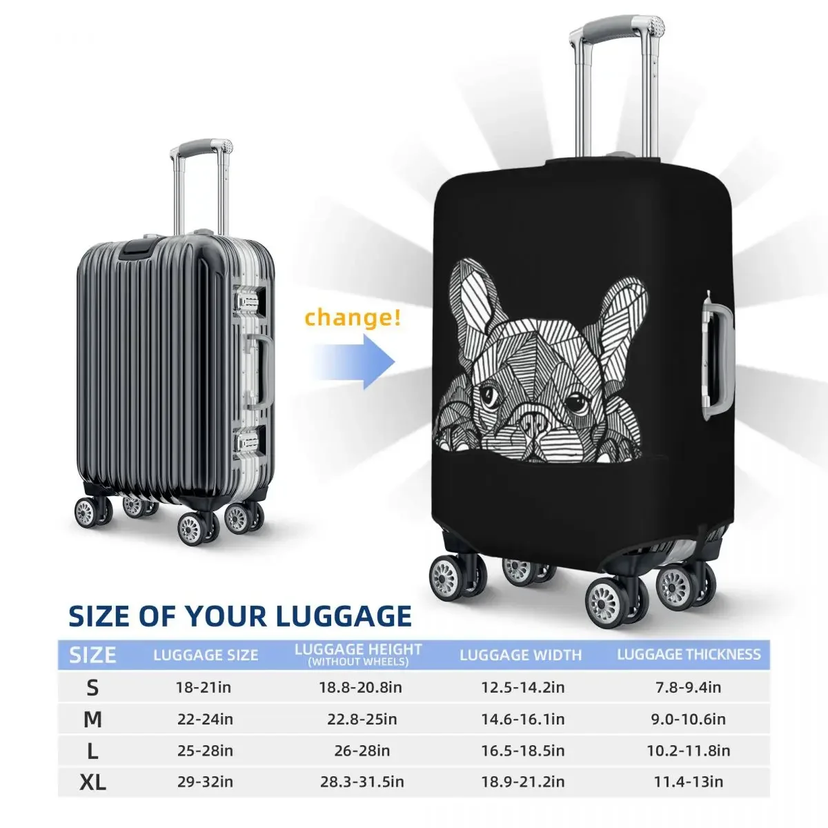 Custom Funny French Bulldog Luggage Cover Protector Washable Frenchie Dog Travel Suitcase Covers