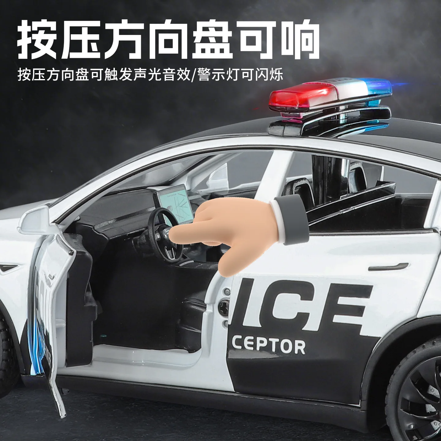 1:24 Model Y Nowa Energia Samochód Policyjny Stop Metal Odlewany Model Samochodu Dźwięk i Światło Pull Back Wysoka Symulacja Prezent Zabawka Samochodowa dla Dzieci