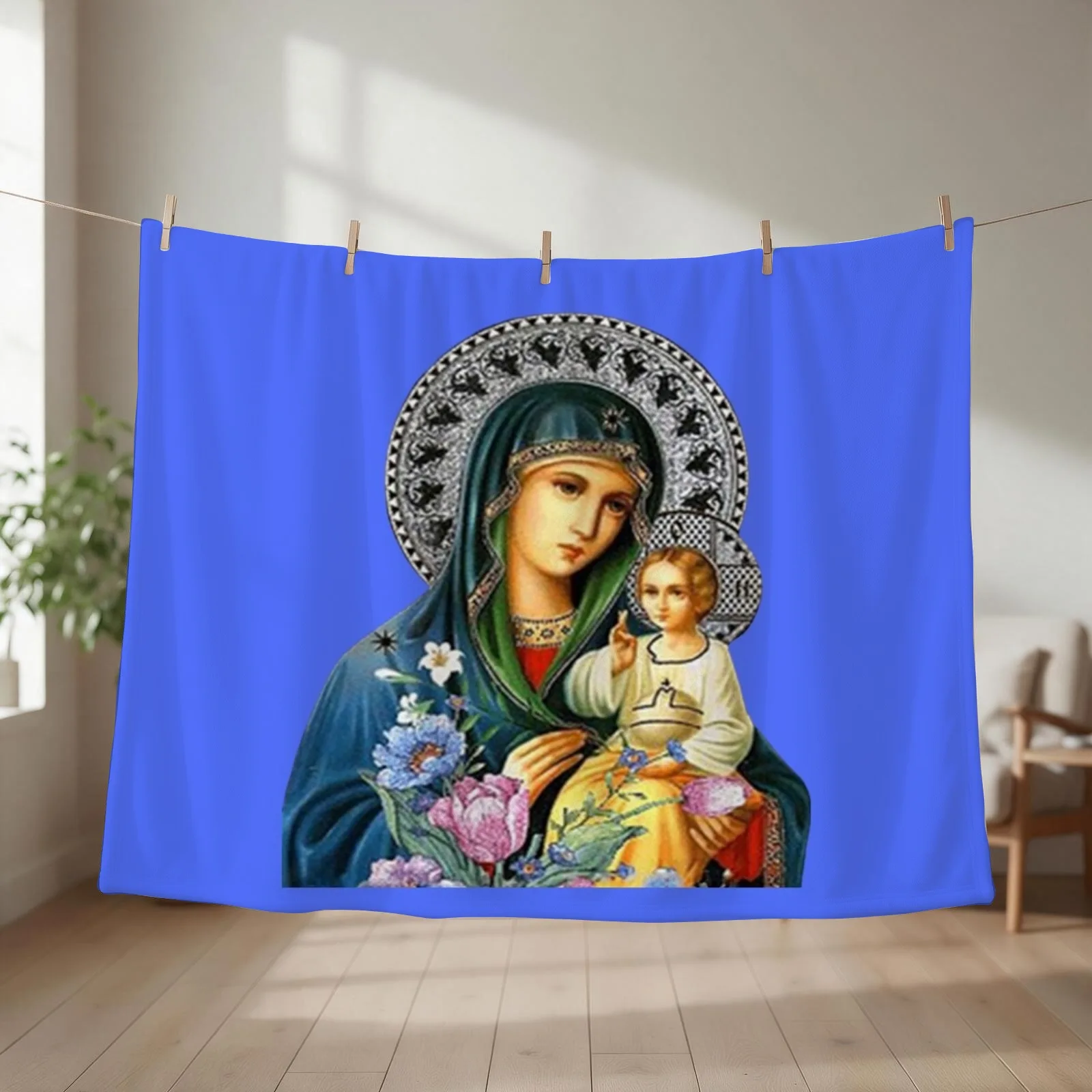The Mother of God; Virgin Mary Throw Blanket couch cozy soft plush fuzzy picnic outdoor blanket