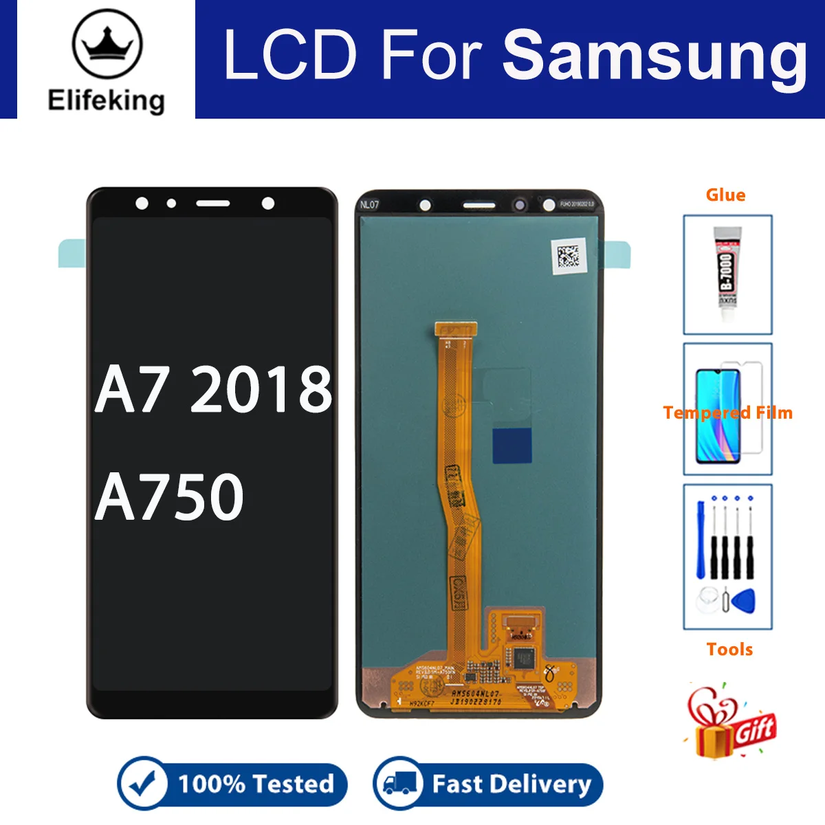 100% tested For Samsung Galaxy A7 2018 LCD Screen A750 LCD Display Touch Screen Digitizer Assembly For A750F LCD Replacement