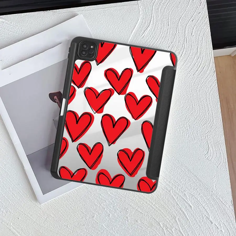 Tablet Case For iPad Pro 2025 Pro 11 10 9 8 7 th 12.9inch Mini 6 7 Air 4 5 M3 M2 M4 11inch Holder Cover Red Hearts