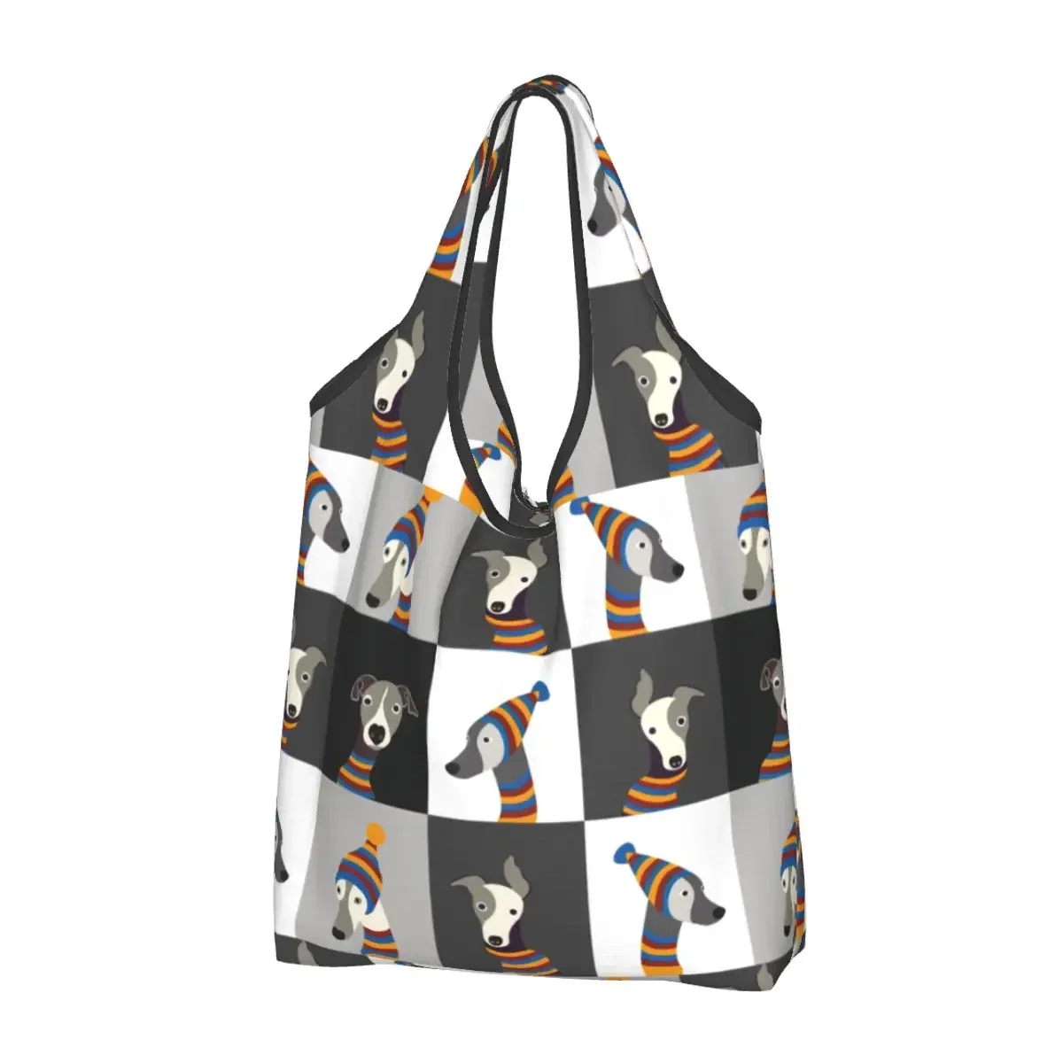 

Cartoon Greyhound Whippet Dog Grocery Shopping Tote Bags Women Fashion Sighthound Hound Shopper Shoulder Large Handbag