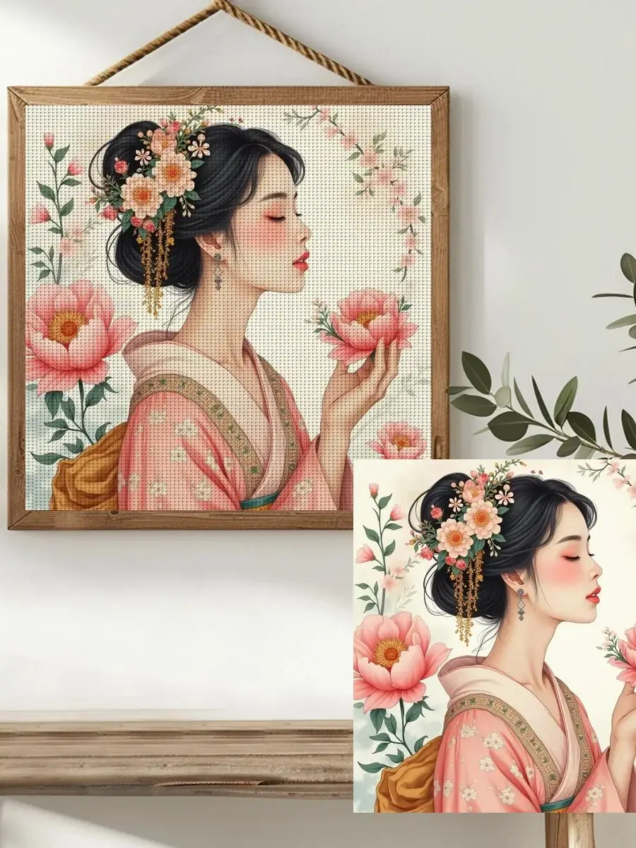 1 Stück 40X40CM/15,74 Zoll Japanisches Beauty-Set mit vorgedrucktem Kreuzstichmuster DIY-Set 11CT/14CT DIY-Stickset DIY-Kreuzstichset – Detail 1