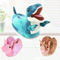 Winter Creative Dinosaur Cotton Slippers Women Cartoon Tyrannosaurus Rex Plus Velvet Warm Home Slippers Non-slip Floor Shoes