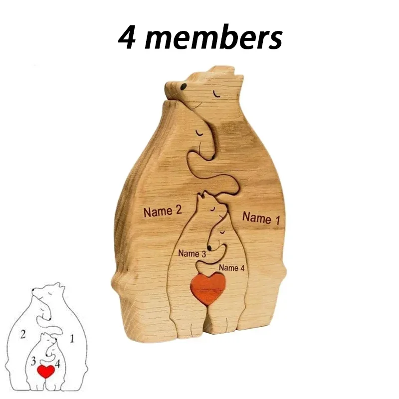 NONE Kunst-Holzbär-Familienpuzzle, personalisierter Name, individuelle Heimdekoration, Thanksgiving, Weihnachten, Herzwärmungsgeschenk für Babymutter 6