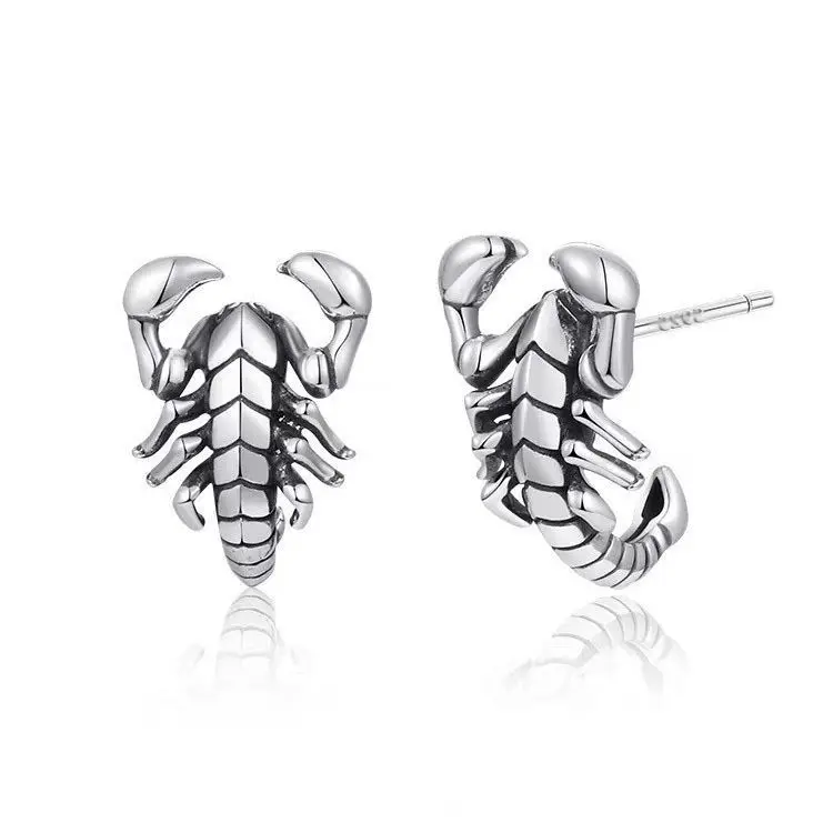 Retro Persönlichkeit Skorpion Hip-Hop-Stil 925 Sterling Silber Kreative Temperamentvolle Tier-Ohrstecker für Männer und Frauen TYB343